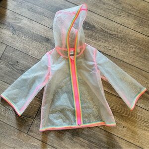 Gap Toddler Sparkle Rainbow Clear Raincoat with Neon Accents 3T